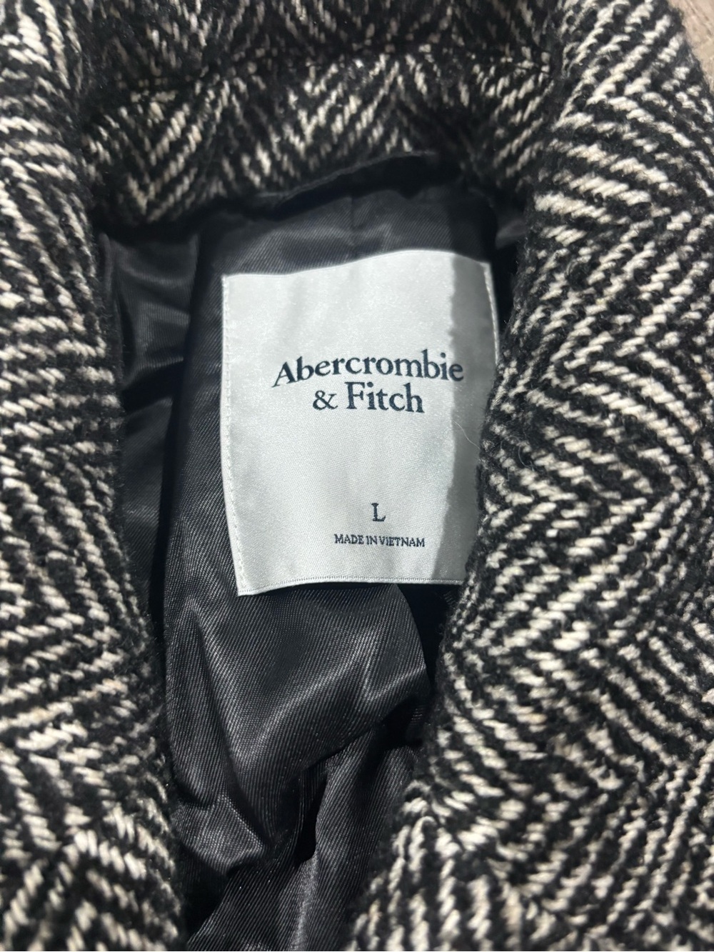 ABERCROMBIE Wool-Blend Textured Dad Coat In Grey Herringbone Size Large - Picture 4 of 4